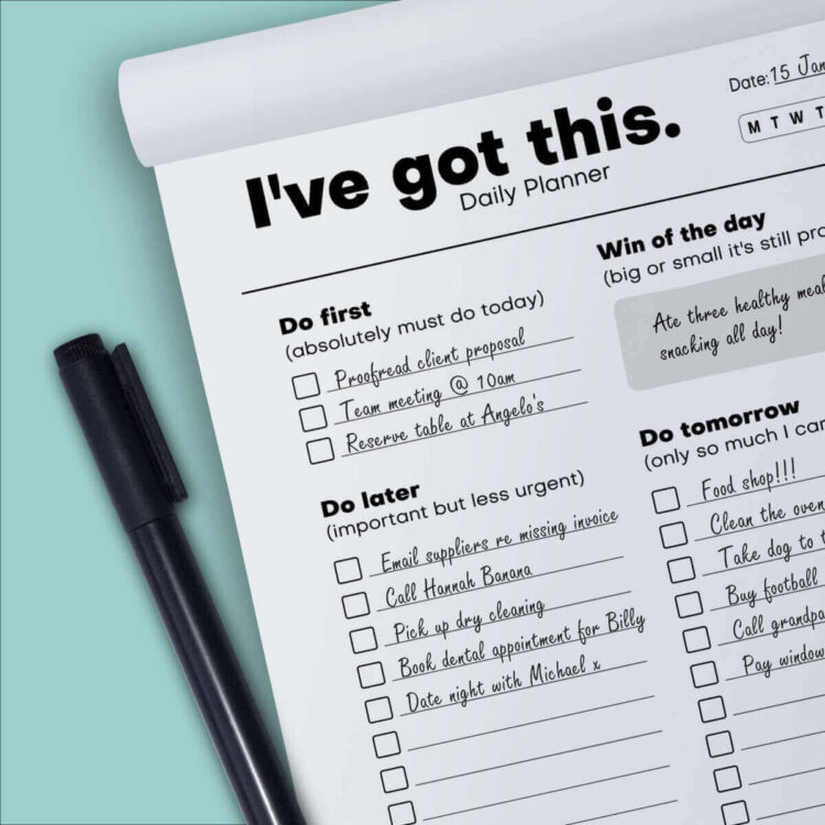 I've got this notepad diagonal close-up flatlay with pen