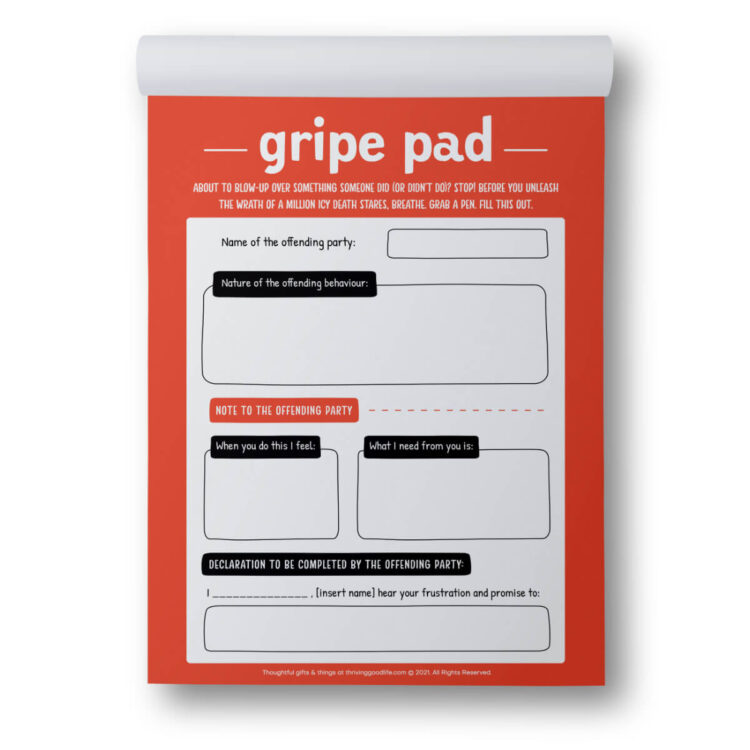 gripe pad notepad flatlay