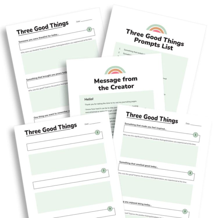 three good things journaling pages spread across plain background