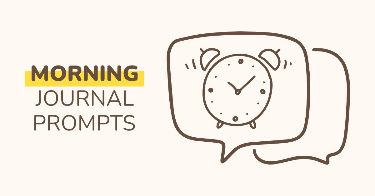 alarm clock speech bubbles with text overlay morning journal prompts