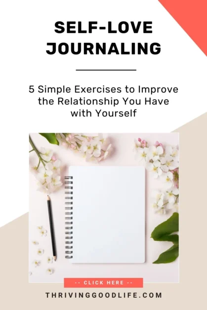 notebook surrounded by flowers and pen with text overlay