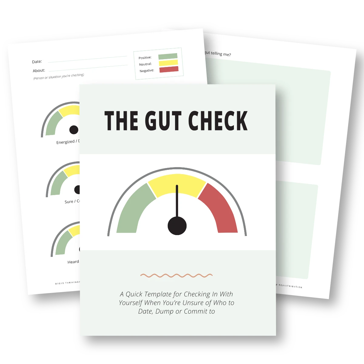 Stacked PDF printable pages from the gut check template