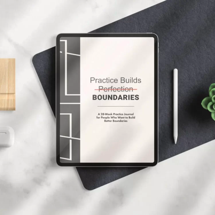 “Practice Builds Boundaries” journal cover on digital tablet with stylus.