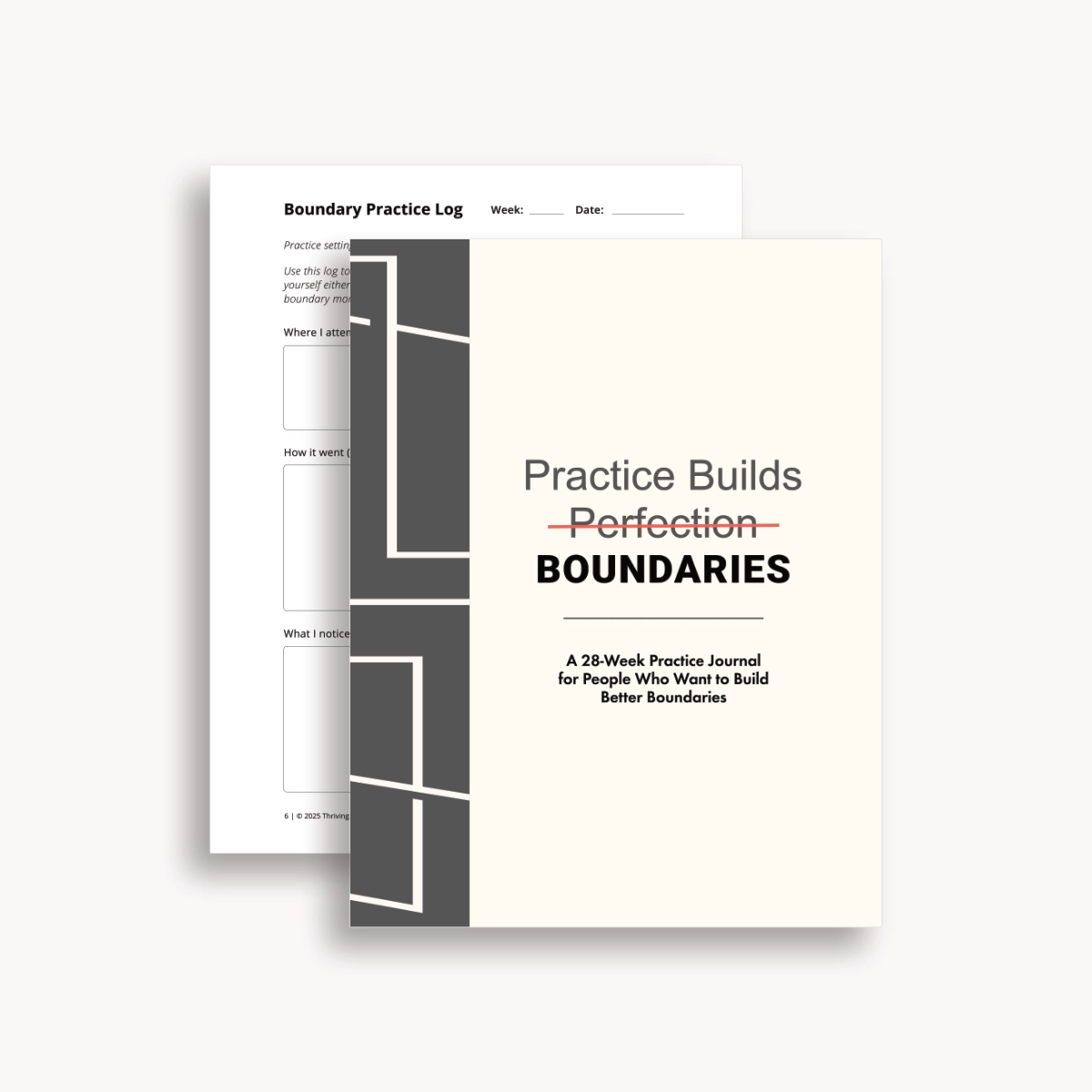“Practice Builds Boundaries” journal cover with minimalist geometric design.