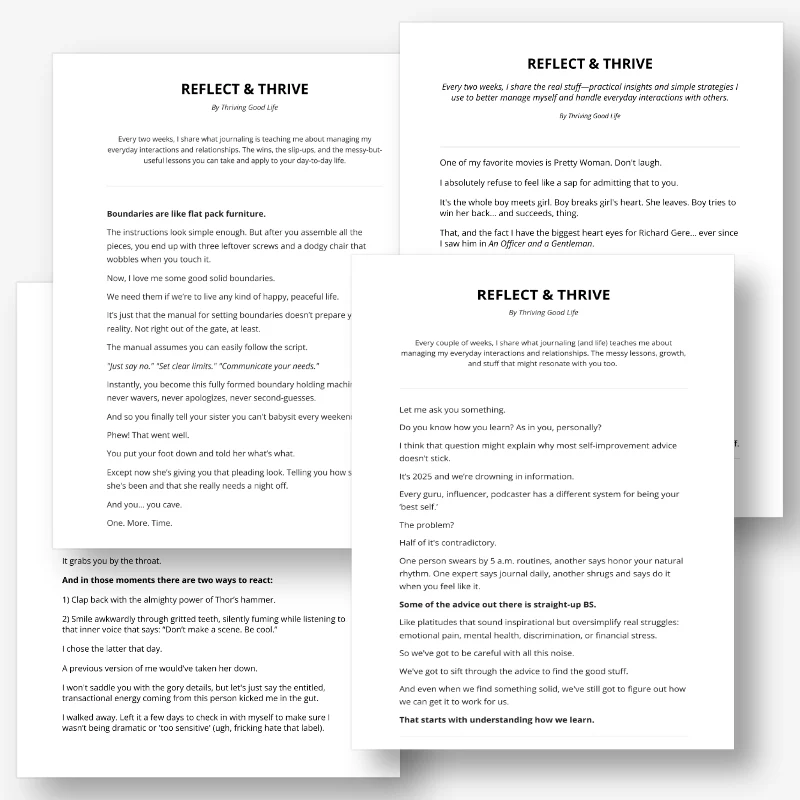 Stack of previous email newsletters printed out