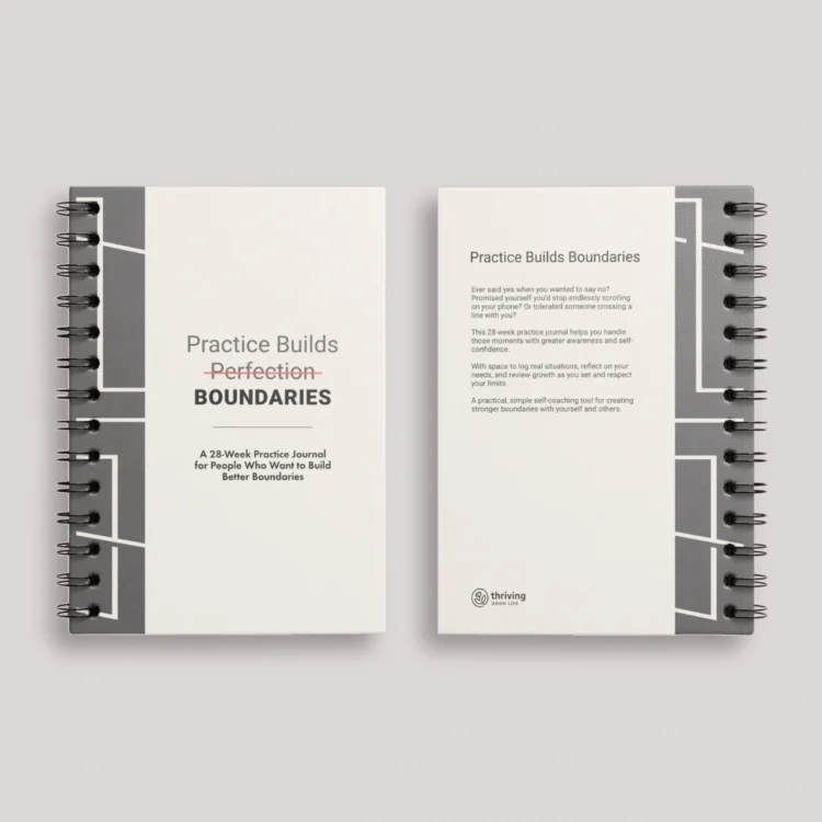 Front and back cover of the Practice Builds Boundaries Journal shown side by side.