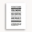 Thriving Good Life Manifesto Poster against white wall — bold, motivational black-and-white typography design inspiring daily self-discipline